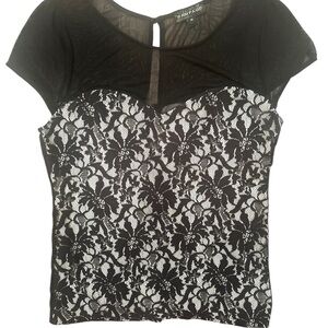 Rampage Y2K Blouse Unconventional Lace Sheer Top Gold Zip Sz M Whimsigoth Fairy